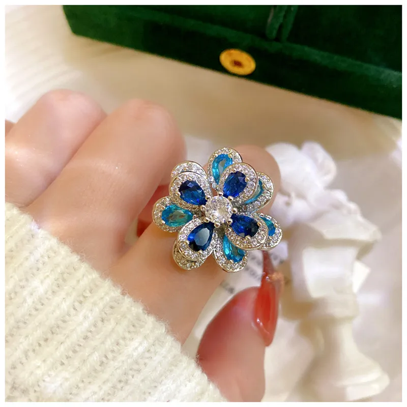 Rings For Women Double Petals Party Fine Jewelry Open Rings Classic Romantic High Quality Jewelry Luxury Adjustable Accessories