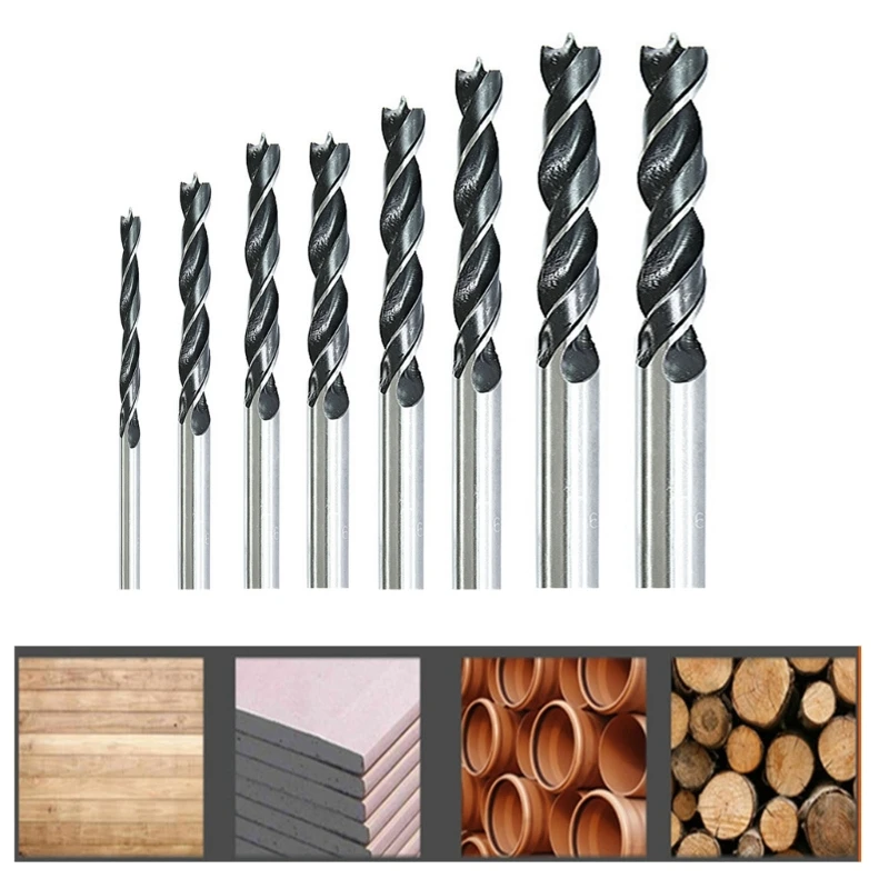 Set punte da trapano per legno da 8 pezzi per spirali per lavorazione del legno, punta da trapano in acciaio ad alto