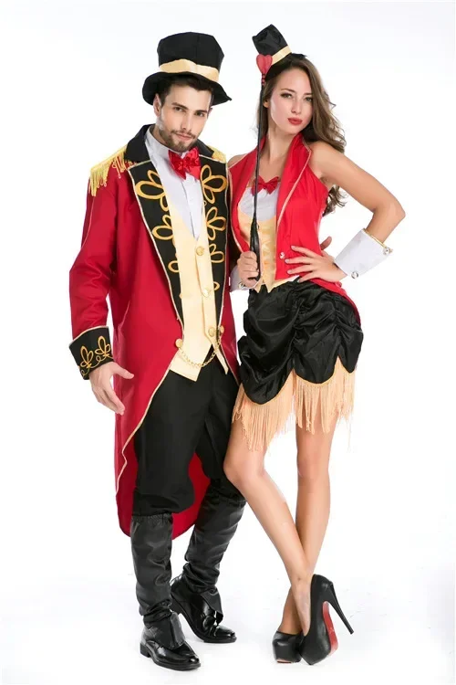 Halloween Vampire Magician Ringmaster Costume Male Circus Leader Tuxedo Jacket Vintage Tailcoat Fancy Dress Outfit For Men Hat