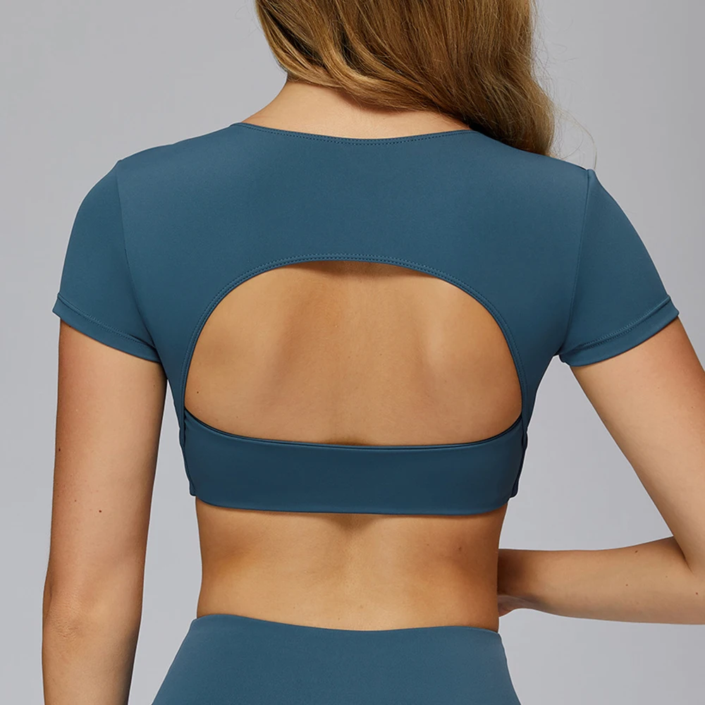 

Короткий топ для спортзала с открытой спиной, спортивные рубашки для женщин, короткий топ для фитнеса, быстросохнущая одежда для йоги, тренировочная рубашка для женщин