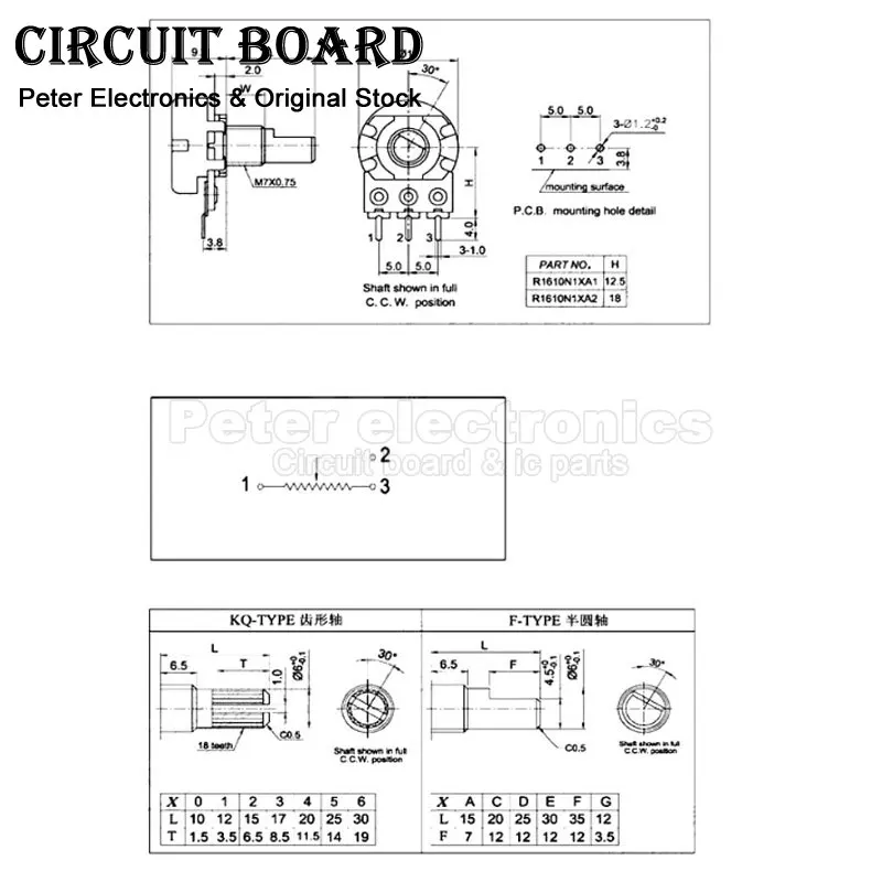 단일 선형 테이퍼 회전 전위차계 저항기, Arduino 1K 2K B5K B10K B20K B50K B100K B250K icpart용, 3 핀, 20mm WH148, 5 개