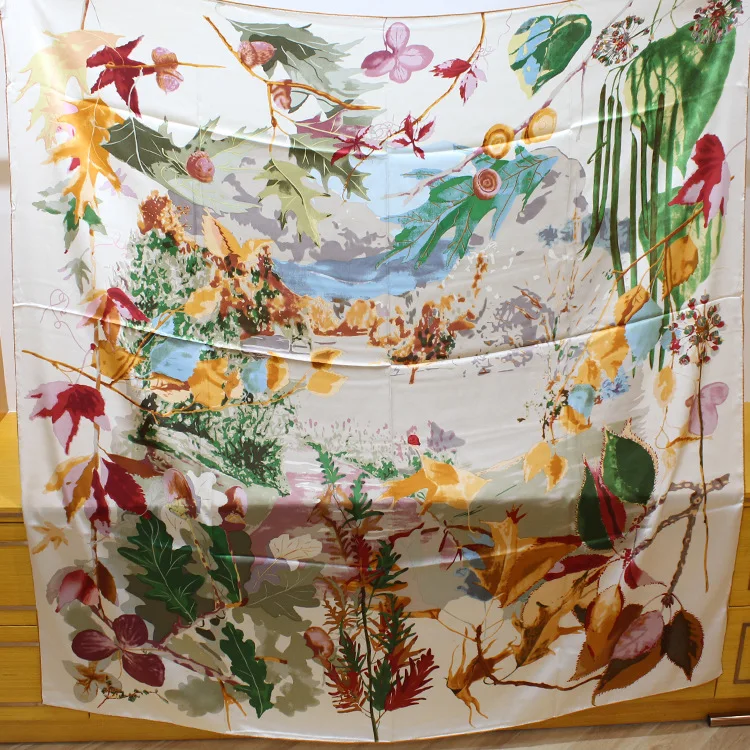 BirdTree 16MM 100%Real Silk Elegant Scarf, Women Double Sided Printed ,Mom's Gift, Casual Square Scarf , 2024 Spring A41721QC