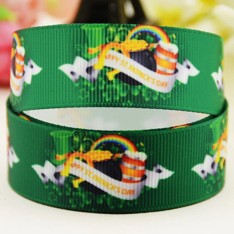 22mm 25mm 38mm 75mm St.Patrick's Day cartoon printed Grosgrain Ribbon party decoration 10 Yards satin ribbons