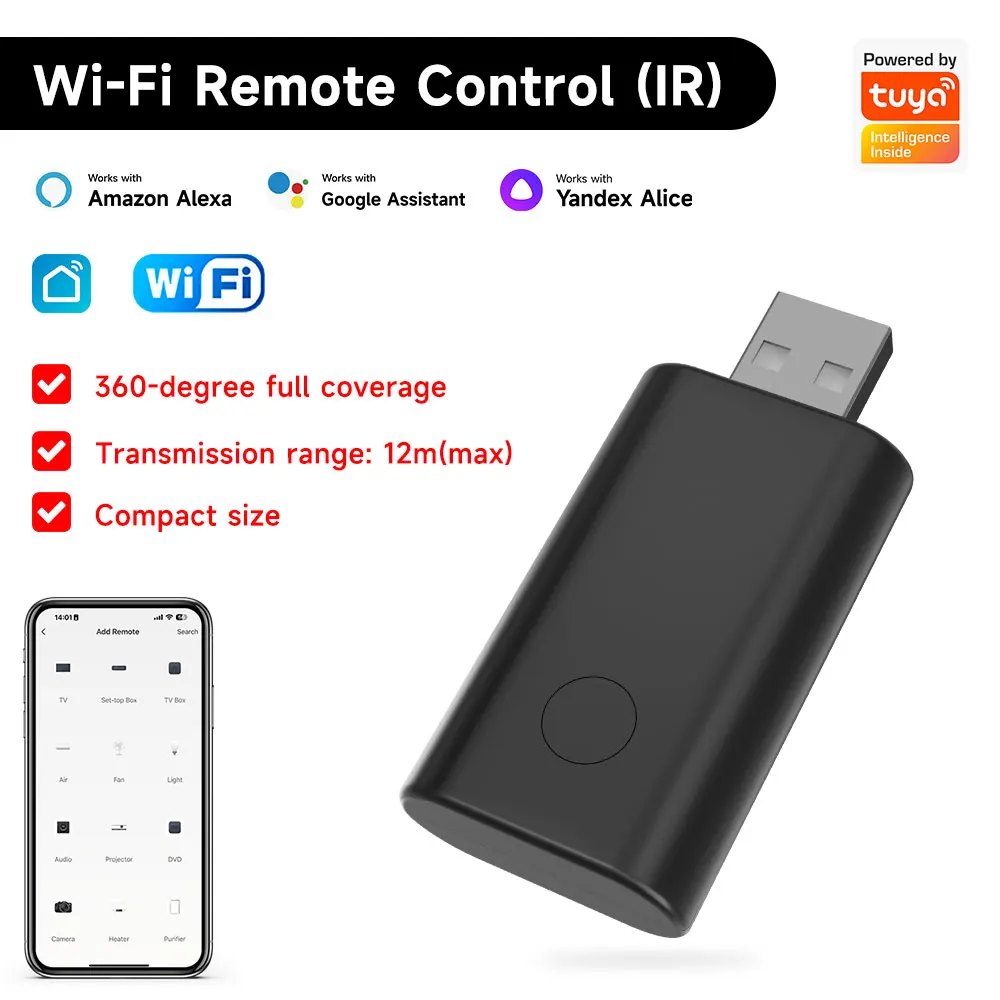 

Универсальный ИК-пульт дистанционного управления Smart Wi-Fi, 360° ° Инфракрасный бластер для телевизора/кондиционера, работает с Alexa/Google Home, Smart Home A