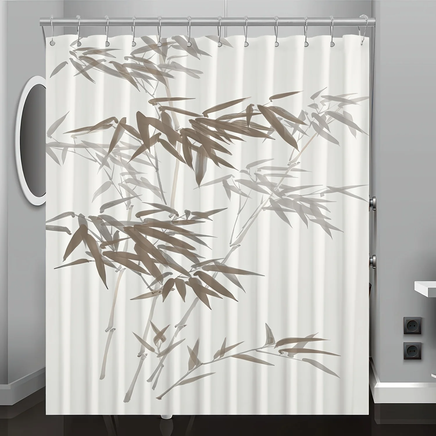 

Цельная занавеска для душа с принтом бамбуковых листьев, полиэфирная ткань, можно стирать в машине, подходит для украшения ванной комнаты