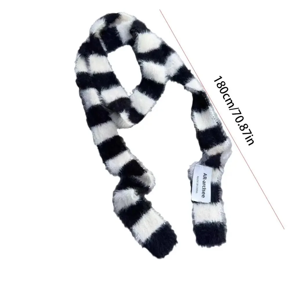 Fashion Y2 Striped Scarf Warm Knitted Wool Neck Scarves Soft Sausage Thin Scarf Autumn Winter