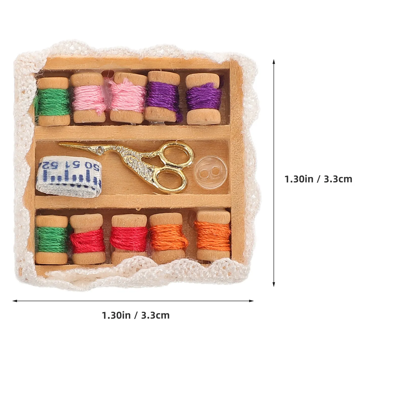 1Set Miniature Sewing Accessories Realistic Wooden Sewing Box for Tiny House Decor Miniature Tailor Kit with Detailed Items view 3
