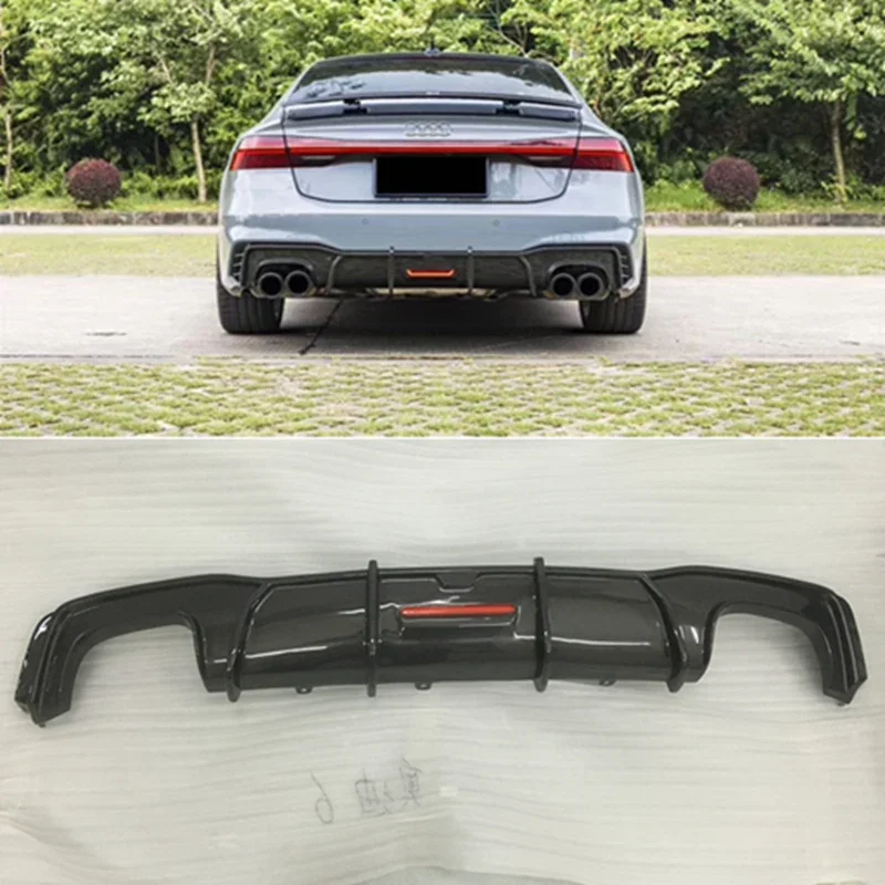 High Quality Carbon fiber Rear Bumper Lip Spoiler Diffuser Cover For Audi A7 S7 RS7 2019 2020 2021 Year (With Lamp)