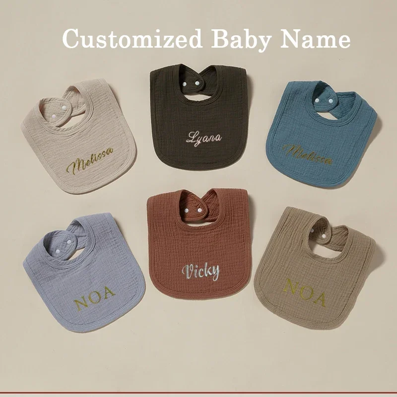 Personalized Pure Cotton Saliva Towel for Baby Feeding Scarf for Boys girls Bibs with Button Shower Gift 2 Pieces