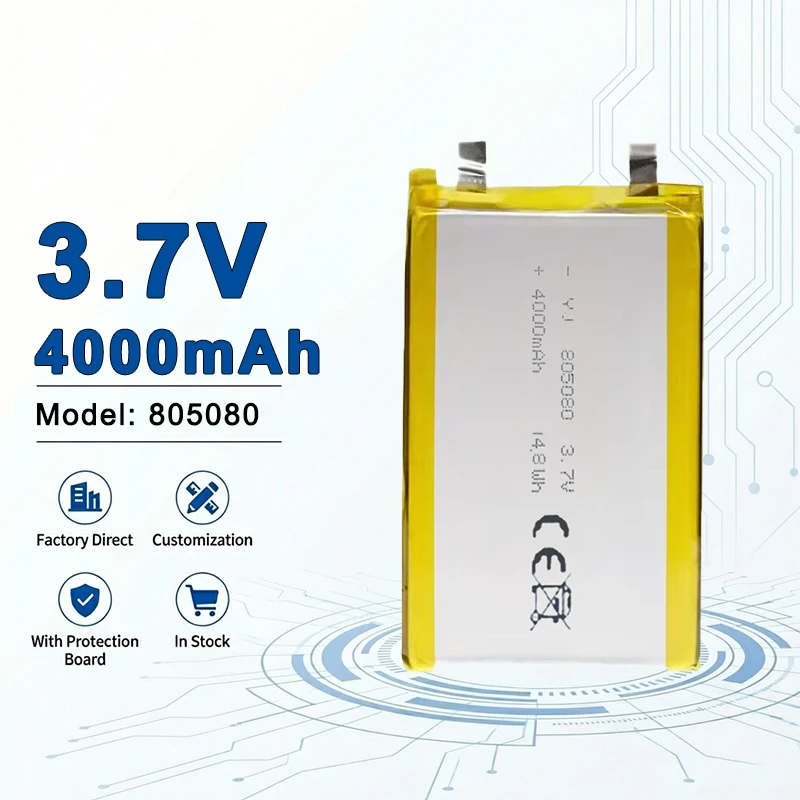 Reliable 805080 3.7V 4000mAh LiPo Battery for Outdoor Electronics and Portable Power Supply 105555 124065 735589 6060100 656090
