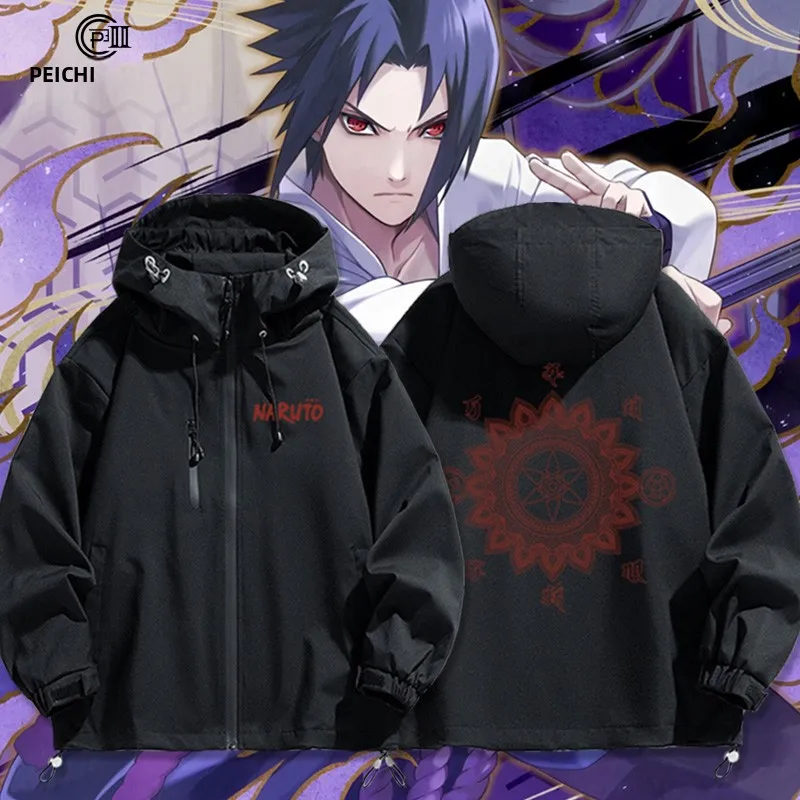 

Uchiha Sasuke Rinnegan Hooded Jaet Men's Outerwear Fce Lined Thiened Casual Sle Polyester Fiber Zipper Closure