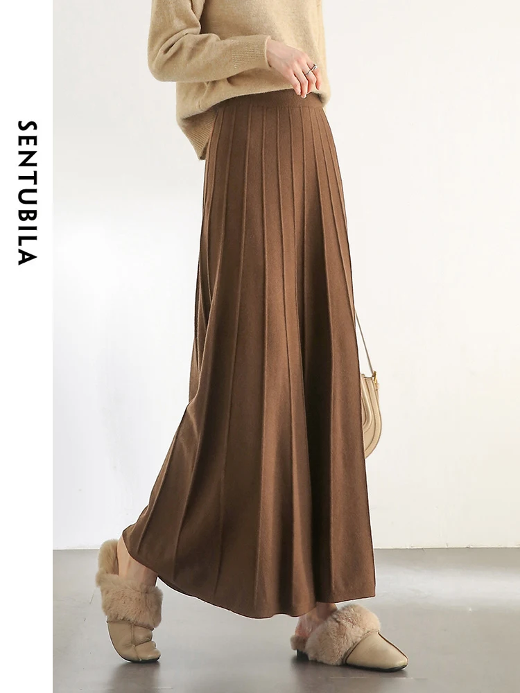 

SENTUBILA Women's Solid Long Skirt 2025 Autumn Knitted A-Line High Waist Skirt Warm Elegant Casual Female Clothing W34Q51854