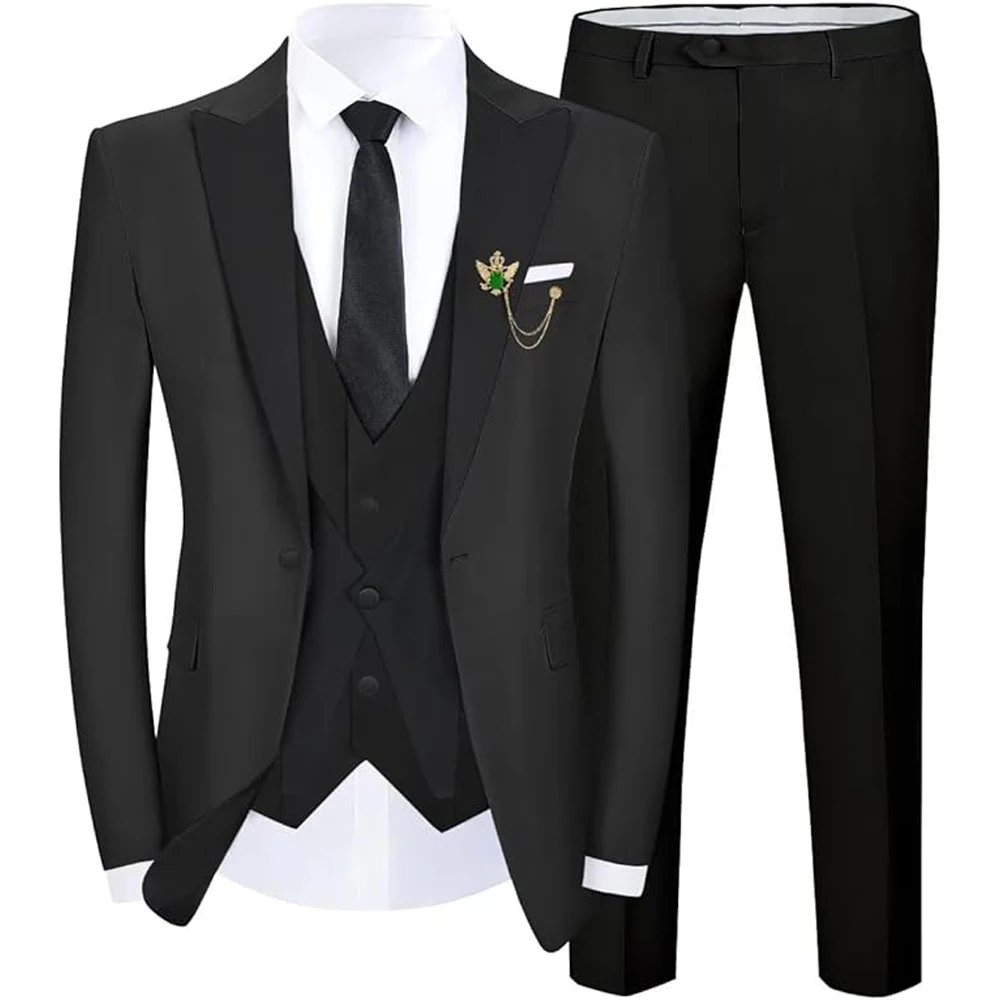 Tuxedo Men Suit Groom Fashion Slim Fit 3 Pieces Design Sets Splicing for Wedding Prom One Button Blazer Vest Pants