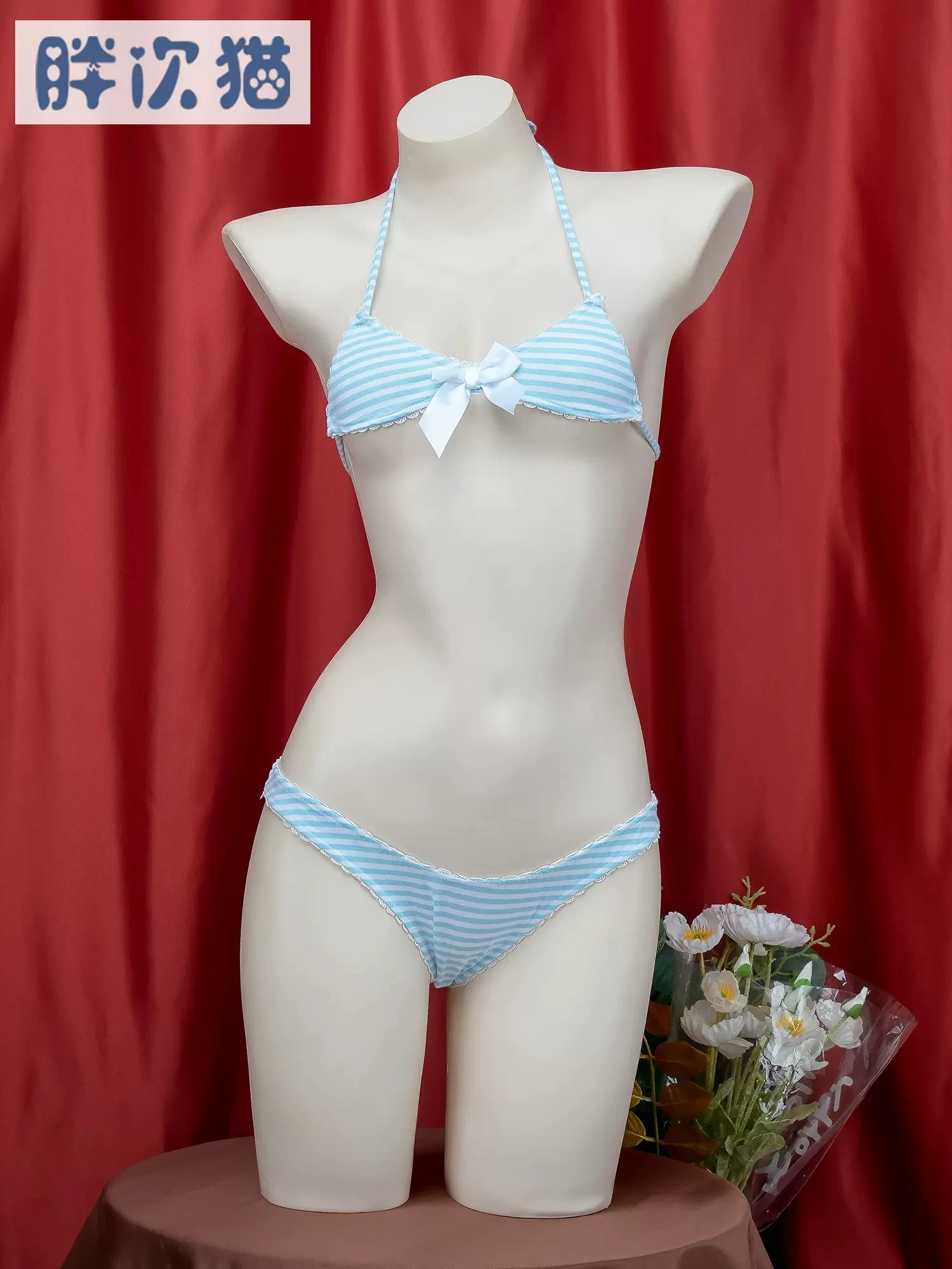 Três Ponto Listrado Bowknot Bikini, Conjuntos De Roupa Interior De Bandagem, Escola Cosplay Traje, Uniforme Meninas, Estilo Japonês