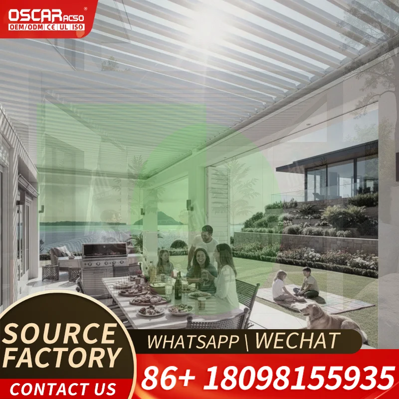 Motorized Wall Attached Villa Patio Deck All Season Waterproof Electric Backyard Outside Retractable Roof Pergola Louvered Garde