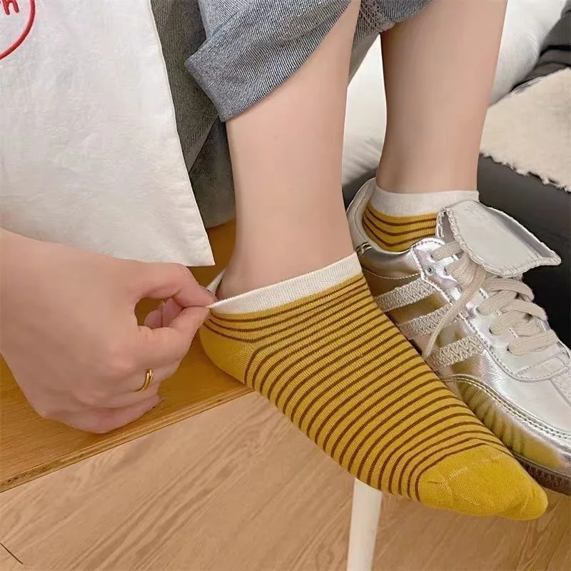 5/10 Paar gestreifte kurze Socken für Damen, Sommer, leicht, atmungsaktiv, modisch, koreanische Version, Dopamin-Stil, Freizeitsocken – Detail 6