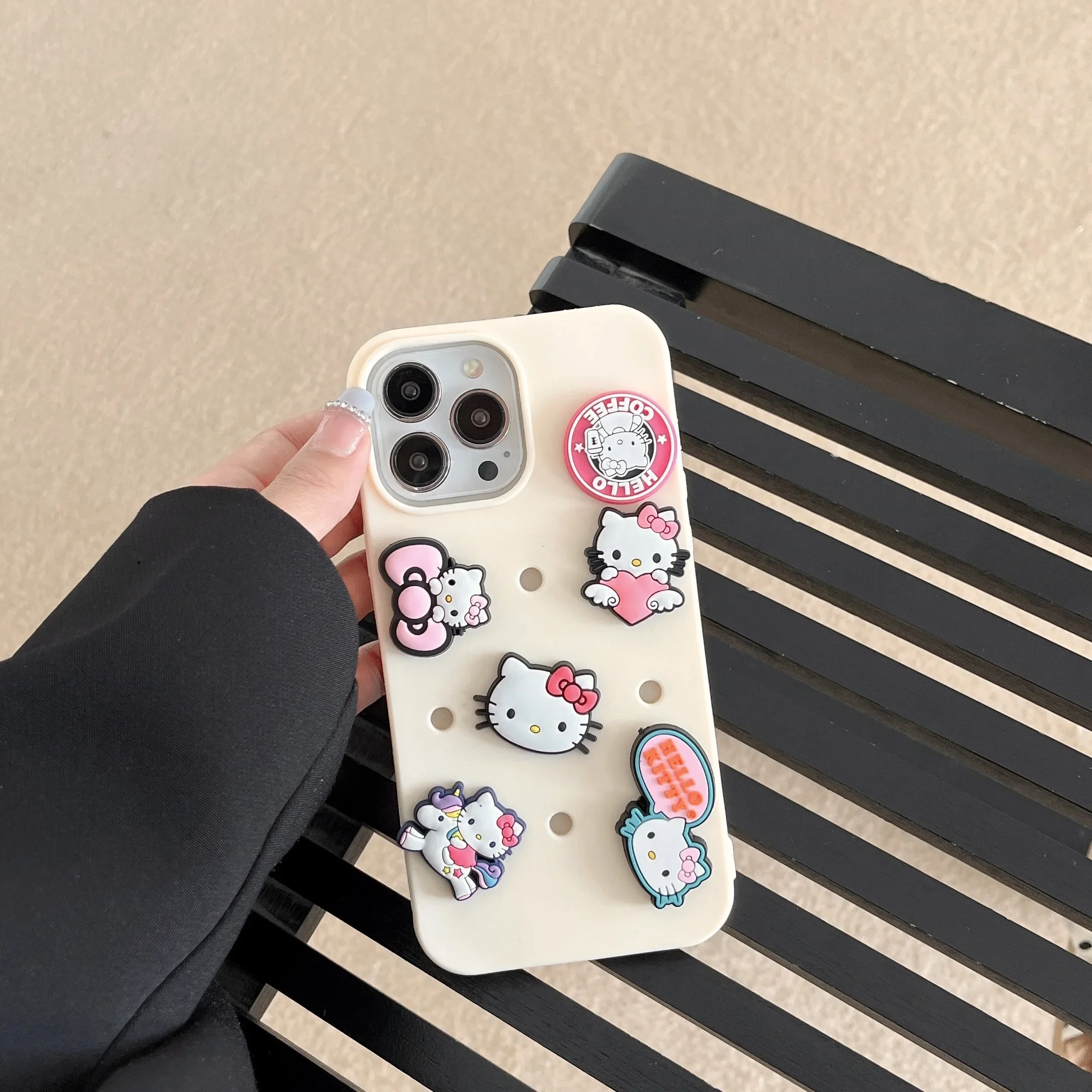 NEW Sanrio Hello Kitty Pink Black Cute DIY 3D Stereoscopic Phone Cases For iPhone 15 14 13 12 11 Pro Max XR SE 2023 Back Cover