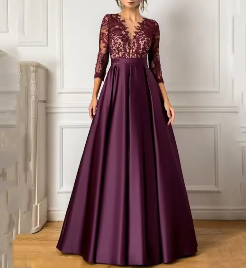 Satin Cocktail of Dresses Wedding Dress Lace Ball Gowns Purple Luxury Evening Mom Guest Party Gown Womens Long customized Women