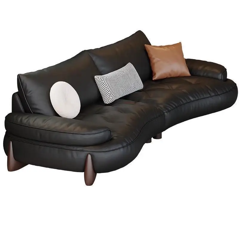 

First layer leather curved sofa size apartment living room decoration combination designer retro style leather sofa leather art
