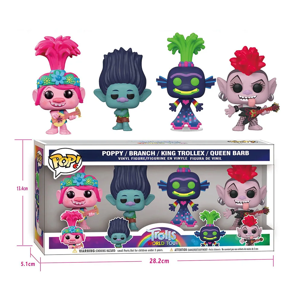 4PCS/Set Trolls World Tour POP Cute Vinyl Figure Model Figures Statue Model Doll Collection Ornament Room Decoration Toy Gift