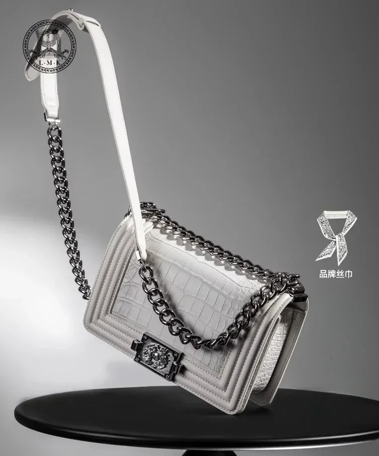 LMK leather chain bag, underarm bag, shoulder crossbody small square bag. luxury designer handbag  designer bag