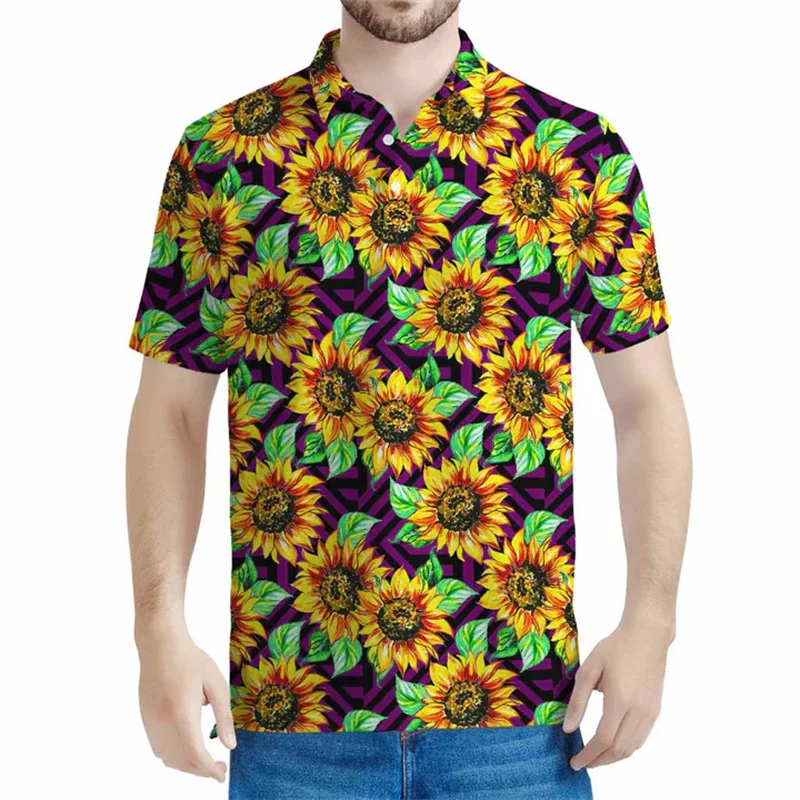 Summer Hawaiian 3D Print Sunflowers Polo Shirt Kid Funny Streetwear Polo Shirts Unisex Fashion Vintage Polos Mens Clothing Tops