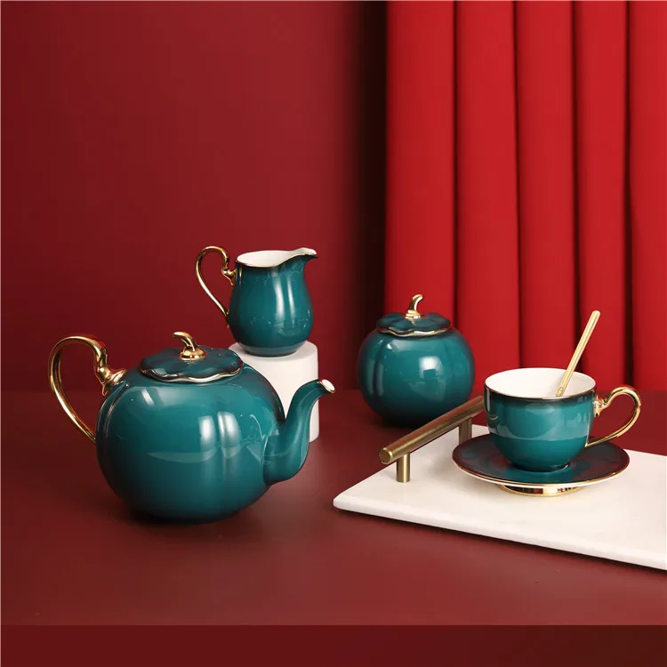 

Fine Quality Turquoise Color Modern Bone China Tea Coffee Cup Sets / Glossy Glazed Tea Set