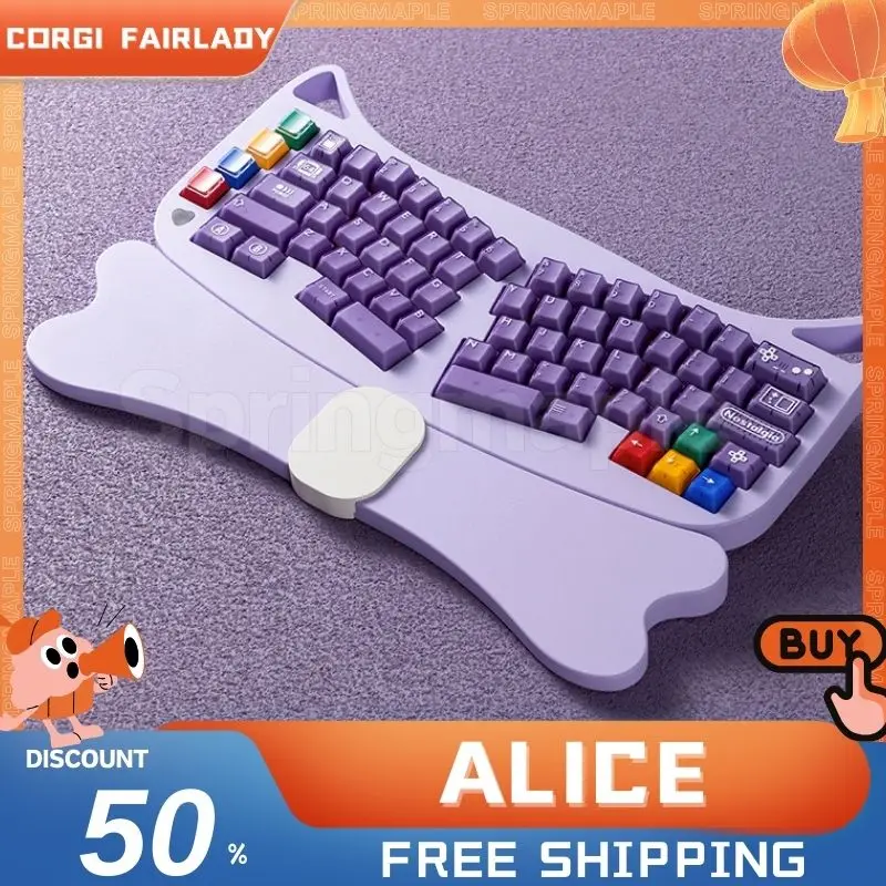 Corgi Fairlady Alice Mechanical Keyboard Kit 3 Mode Wireless Keyboard Kits Hot Swap Rgb Light Game Accessories Gifts Customized
