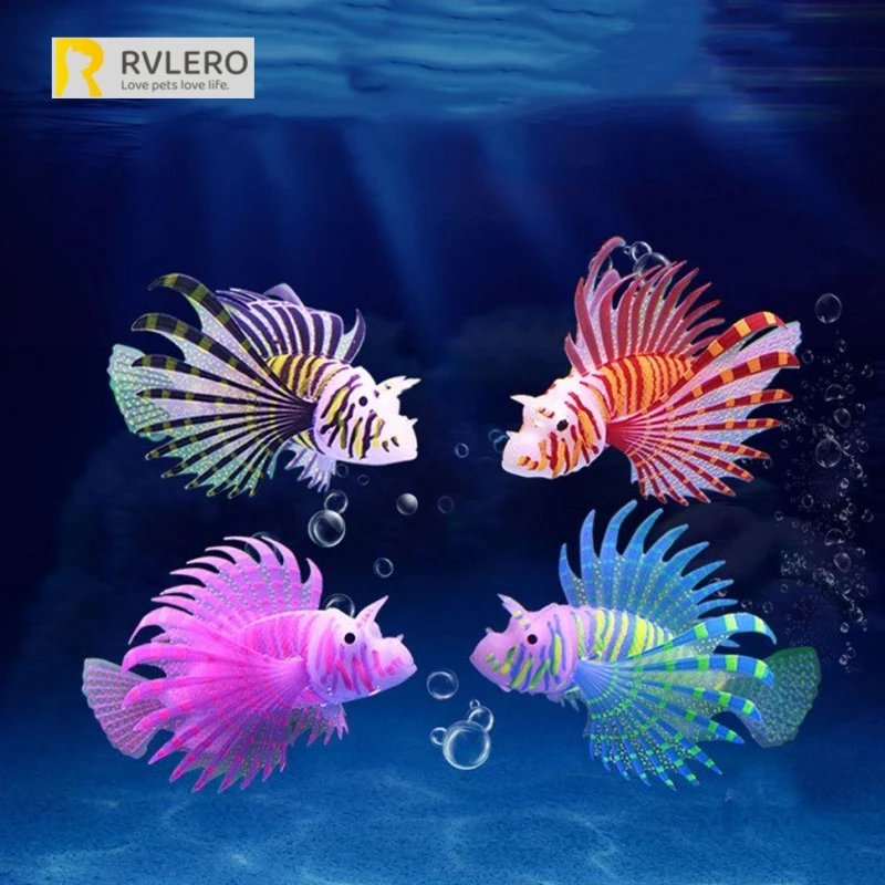 Aquarium Silikon leuchtende Löwenfisch Simulation Aquarium Landschaft lumines zierende schwimmende Absaugung in dunklen Unterwasser Ornament