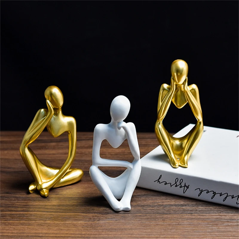 

Sand color thinker abstract sculpture yoga figurine living room home decoration ornaments home desk ornaments resin crafts three