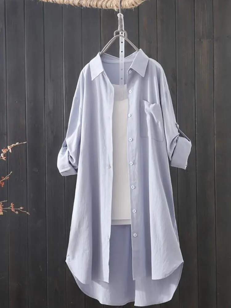 Korean Fashion White Shirt Women 2023 Spring Summer Loose Breathable Midi Shirt and Blouse Lady Simple Solid Color Long Shirts