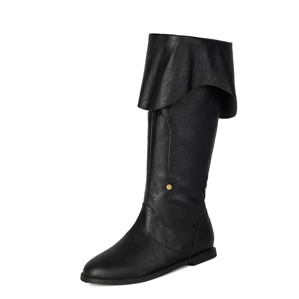 2025 Autumn and Winter New Women's Knee High Boots British Style Flat Bottomed Round Toe Zipper Tall  Boots in Large Size D5-7