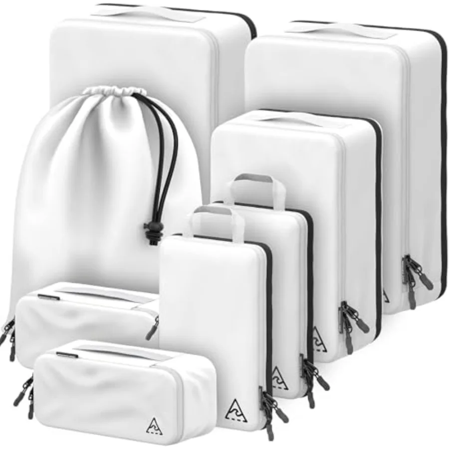

8 pcs Compression Packing Bags Cubes Set with HybridMax Double-Capacity Design - Packing Cubes for Travel Compression to Maximi