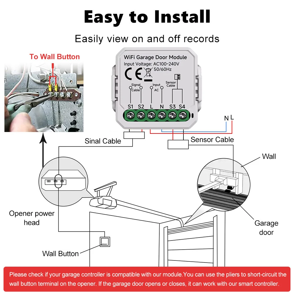 Tuya Mini WiFi Garage Door Opener Smart Life App Remote Voice Control Gate Door Switch Module Works with Alice Alexa Google Home