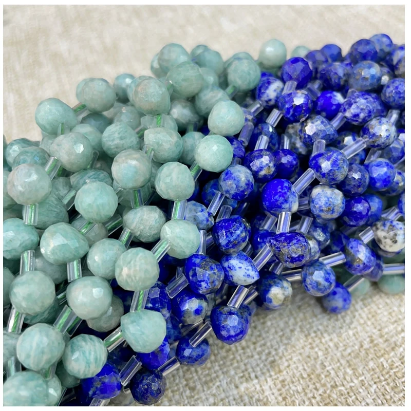 

Natural Stone 6X9mm Faced Water Drop Round Teardrop Set With Amethyst Lapis lazuli Crystal Scattered Beads DIY Charming Jewelry