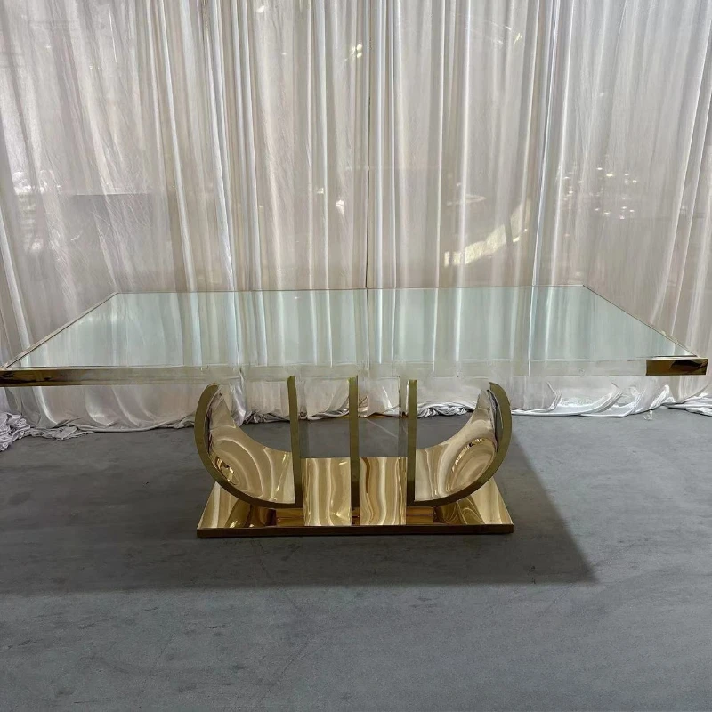 

Mirror glass stainless steel electroplated titanium dining table