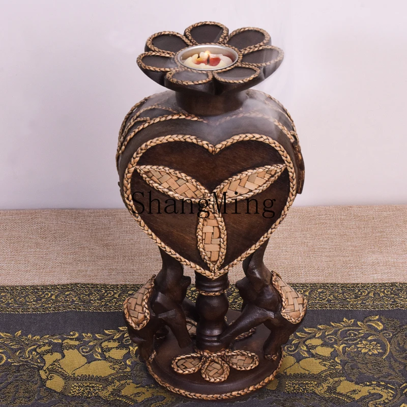 FG solid wood aromatherapy candlestick retro ornament candle home living room dining room romantic candlestick desktop jewelry