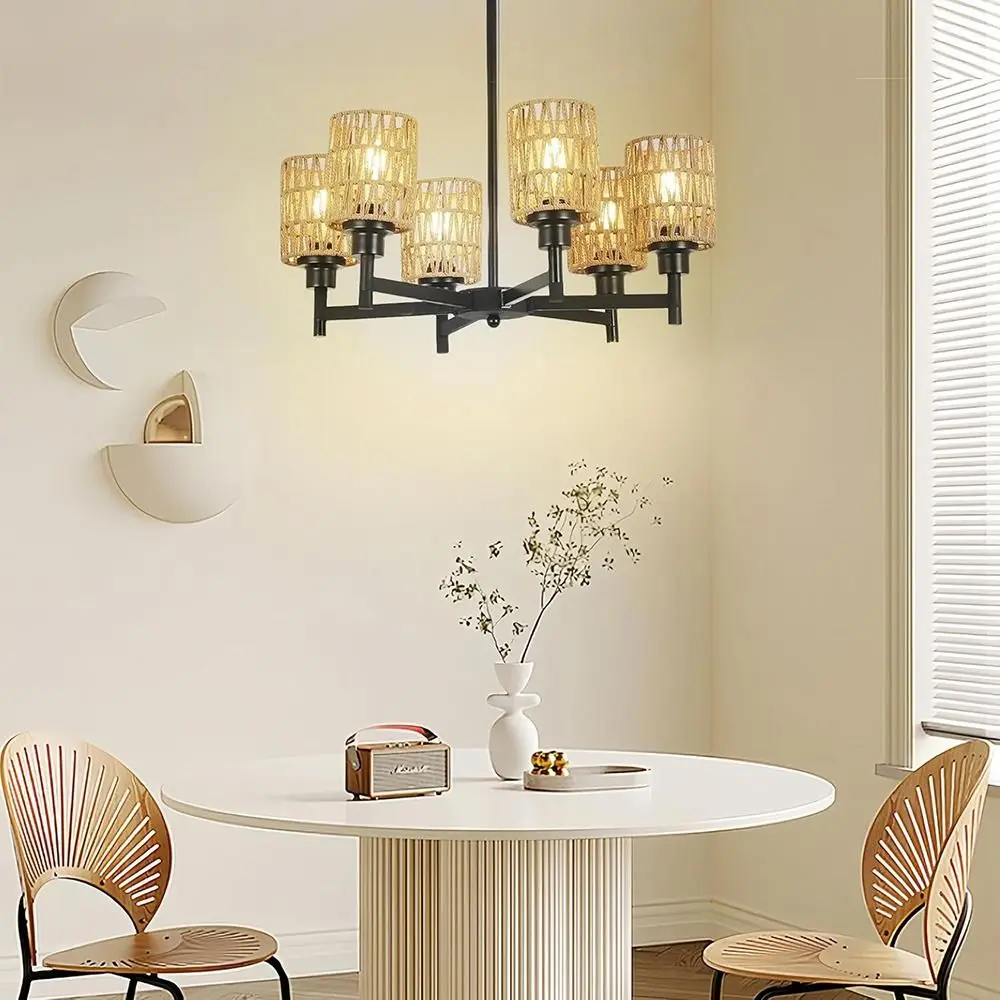 Weaving Design Woven Lampshade Hanging Light Fixture Cane Inspired Light Fixture Vintage Style Hanging Light Lampshade Hotel