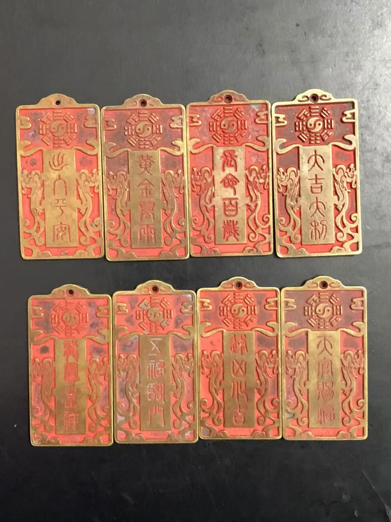 Antique old Chinese copper&Cinnabar A set of body protection brand, to ward off evil spirits, Body Protection God，8 pieces/set