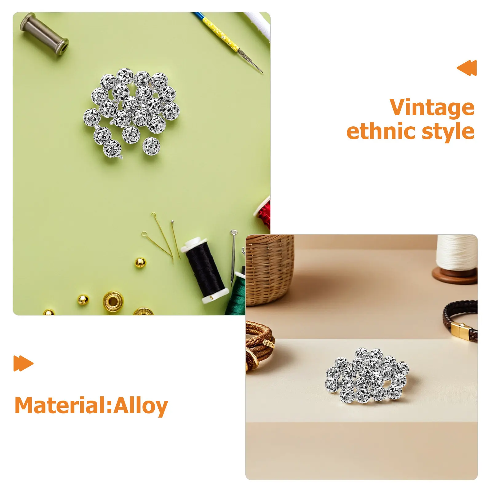 50Pcs Hollow Flower Ball Charms Vintage Alloy Hollow-Out Charms DIY Jewelry Making Pendants Earrings Bracelets Necklaces