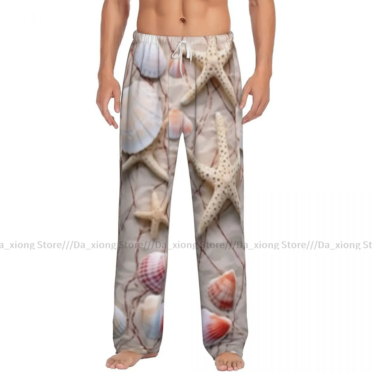 Men's Casual Pajama Sleeping Pants Coastal Seashells And Sea Networks Lounge Loose Trousers Comfortable Nightwear