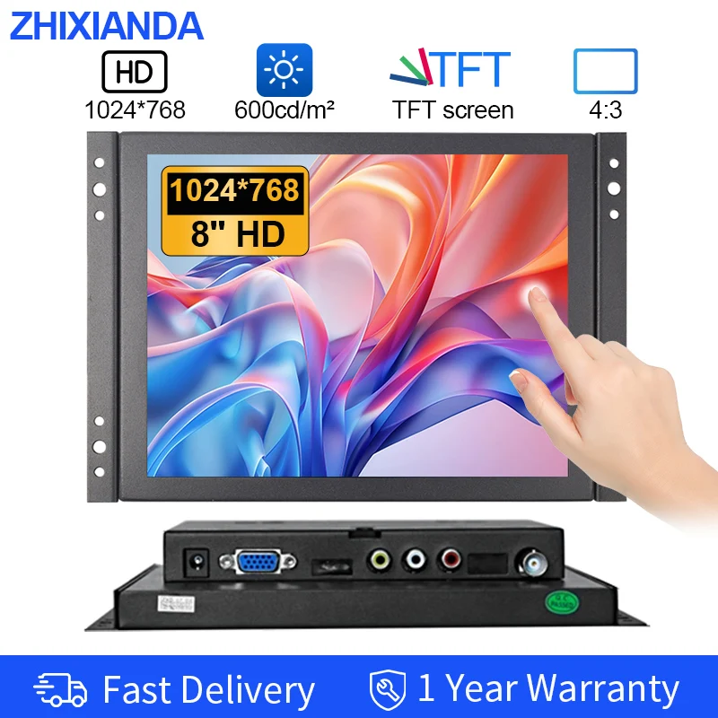 

High Brightness 600Nits 8" 1024*768 Industrial Touch Screen Monitor Capacitive/Resistive Sunlight Readable for Outdoor Kiosk POS