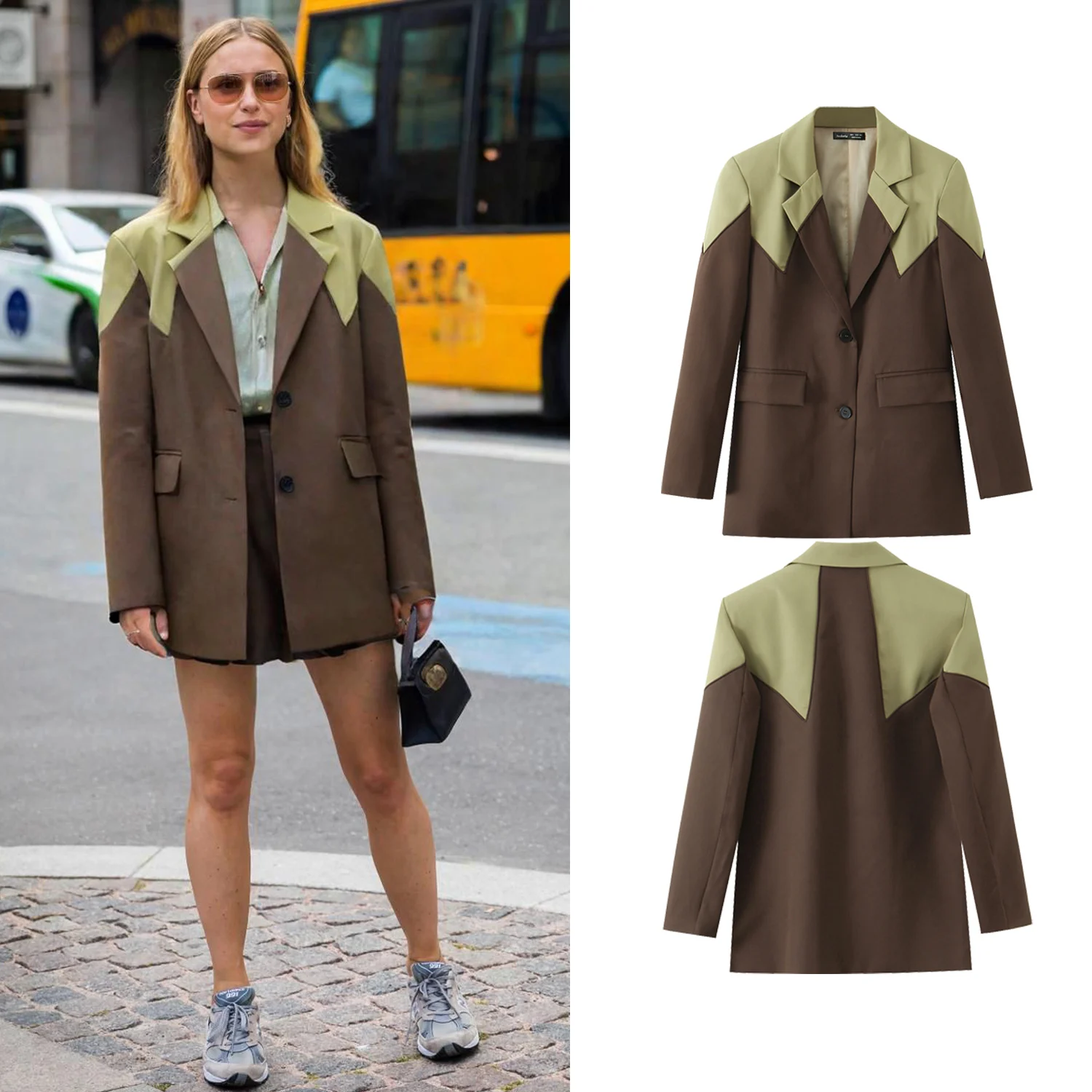 

Women Contrasting Color loose Blazer Spring Autumn Female Single Breasted Long Sleeved Suit Jacket Lady Casual Ol Outwear