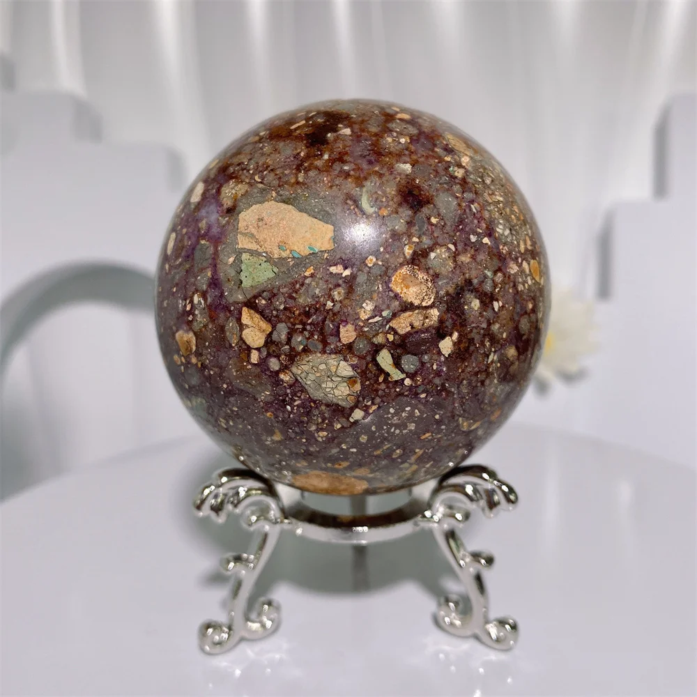 Natural Unique Brecciated Fluorite Jasper Sphere With Raw Geode Healing Crystal Reiki Stone Home Decor Gift