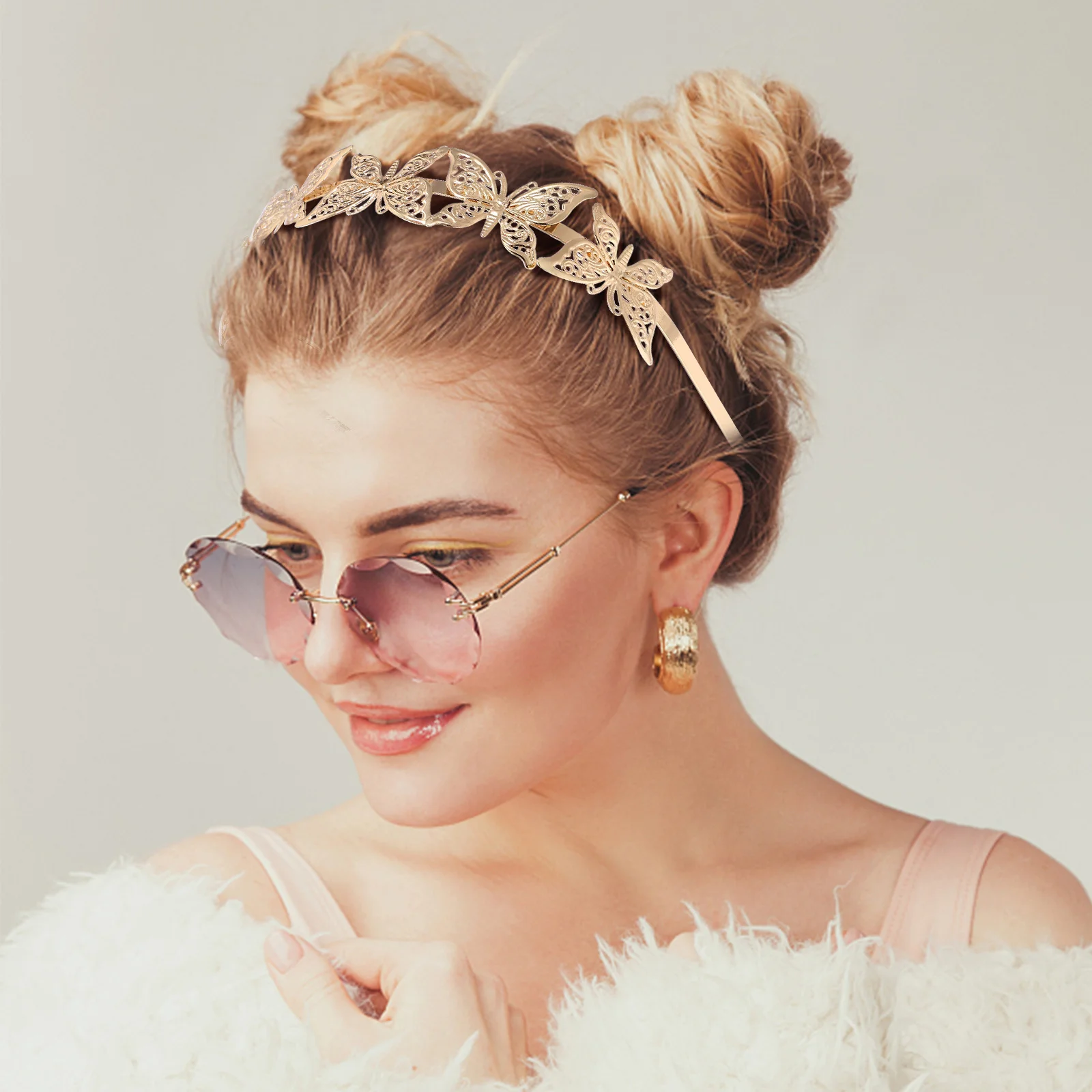 

5Pcs Golden Headbands Girls Fashionable Metal Headband Shiny Decorative Hair Accessory for Role Play Show Festival Gift Idea