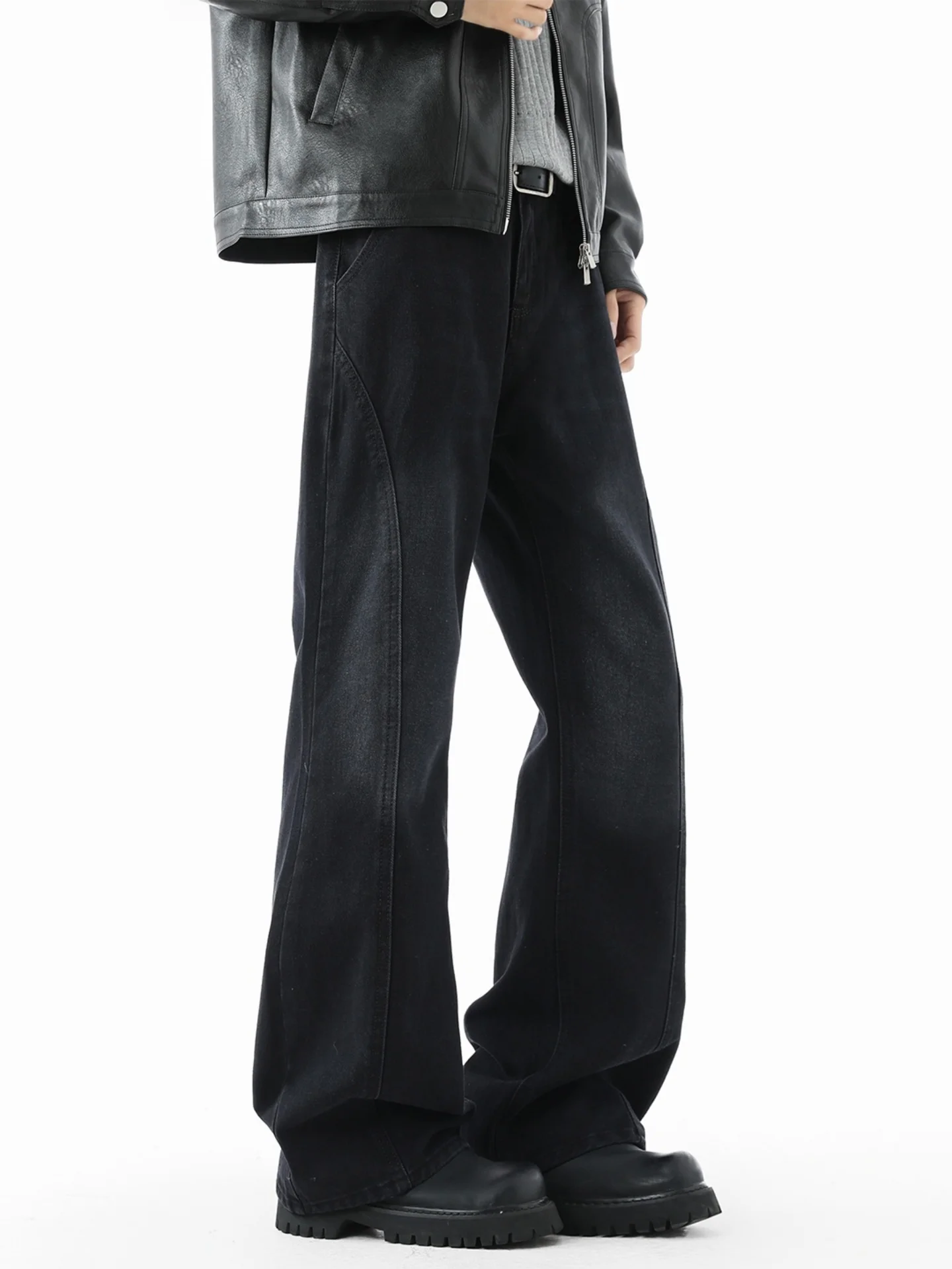 

Thickened Fleece Lined Distressed Denim Jeans Men's Winter Trend Brand Warm Straight Loose Wide Leg Casual Trousers