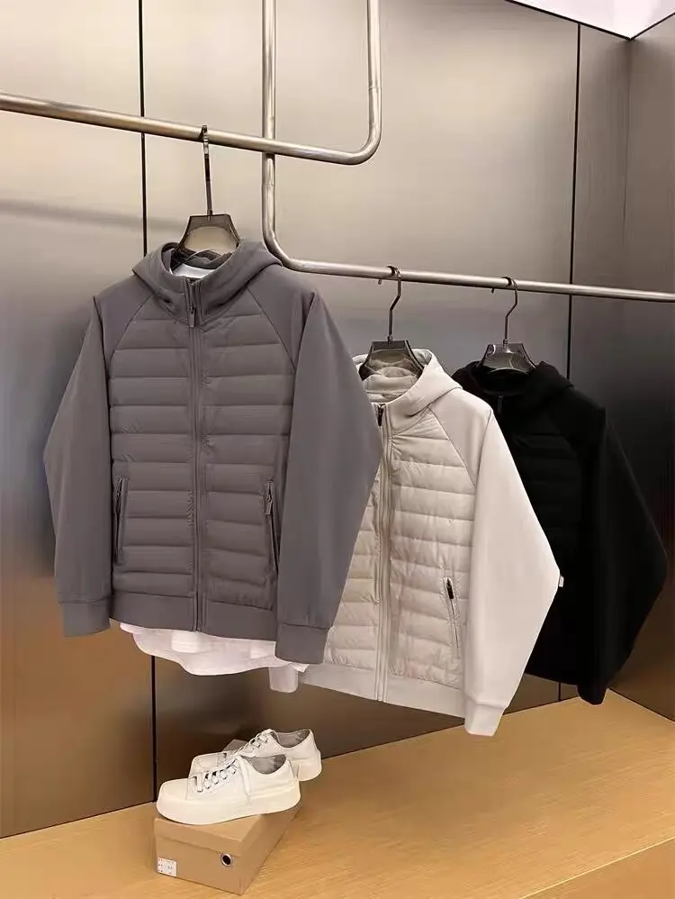 Winter New Men's Lightweight Casual Hooded Jacket Versatile Splicing Couple's Windproof and Cold Proof Cotton Jacket