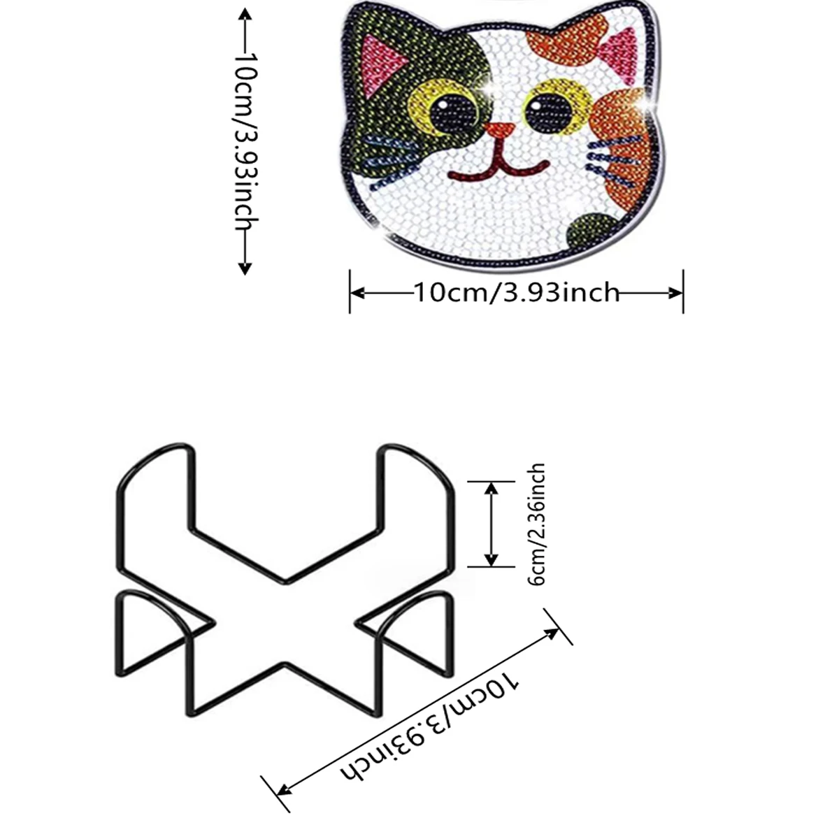 10pcs Diamond Painting Coasters Set, DIY Cartoon Cat Pattern Round Coasters 10x10cm/3.93x3.93in