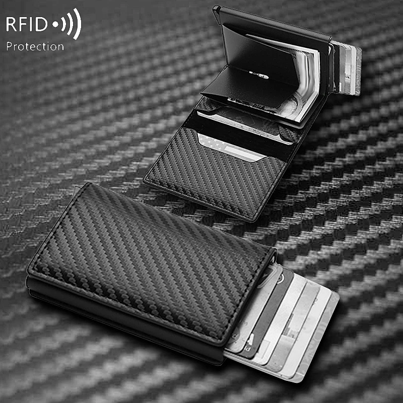 MIYIN Men's new ultra-thin Minimalism RFID anti-theft aluminum alloy wallet carbon fiber automatic pop-up credit card bag