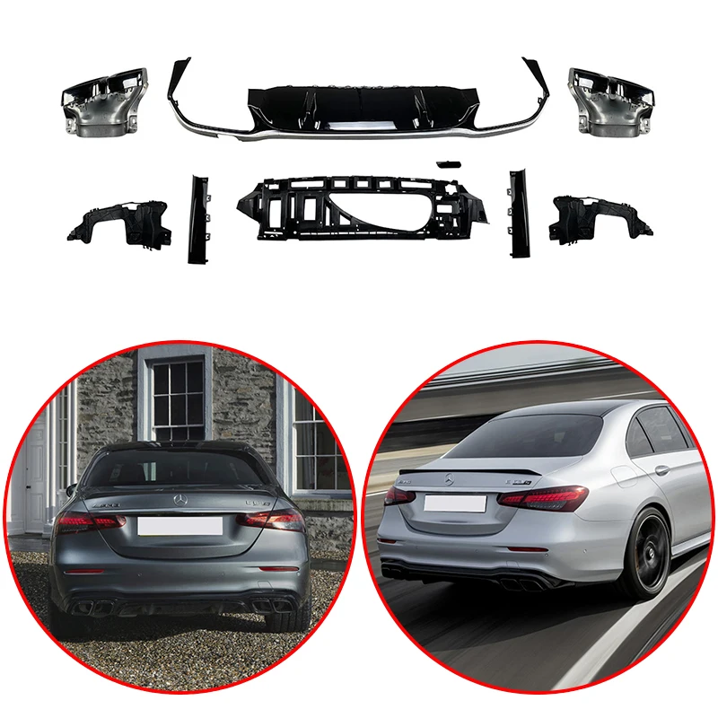 For Benz E-Class W213 E260 E63S AMG 2021-2024 High Quality Car Rear Bumper Lip With Exhaust Hole Body Kit Glossy Black Silver